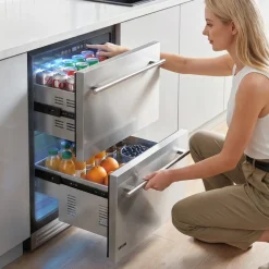 VEVOR Drawer Refrigerator, 24 in Undercounter Beverage Fridge, Large Capacity, Drink Cooler with 304 Stainless Steel Drawers, Temp Control, Powerful Compressor, for Kitchen, Office & Game Room