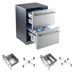 VEVOR Drawer Refrigerator, 24 in Undercounter Beverage Fridge, Large Capacity, Drink Cooler with 304 Stainless Steel Drawers, Temp Control, Powerful Compressor, for Kitchen, Office & Game Room