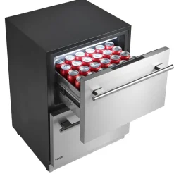 VEVOR Drawer Refrigerator with Freezer, 24 in Undercounter Fridge Freezer Combo, Beverage Cooler with 304 Stainless Steel Drawers, Freezing Section for Frozen Food, for Kitchen, Home Bar and Game Room