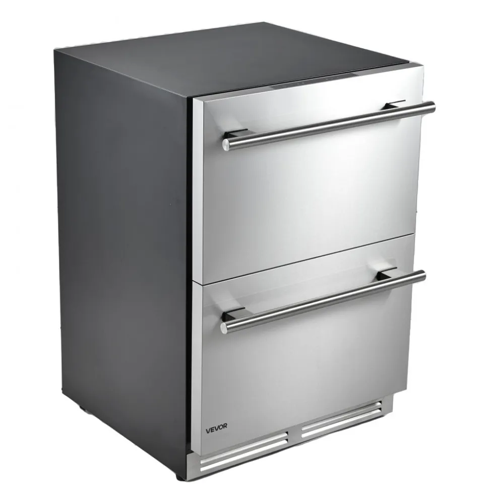 VEVOR Drawer Refrigerator with Freezer, 24 in Undercounter Fridge Freezer Combo, Beverage Cooler with 304 Stainless Steel Drawers, Freezing Section for Frozen Food, for Kitchen, Home Bar and Game Room