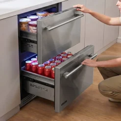 VEVOR Drawer Refrigerator with Freezer, 24 in Undercounter Fridge Freezer Combo, Beverage Cooler with 304 Stainless Steel Drawers, Freezing Section for Frozen Food, for Kitchen, Home Bar and Game Room