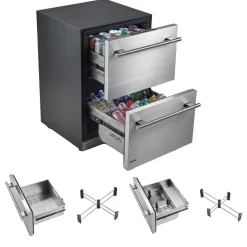 VEVOR Drawer Refrigerator with Freezer, 24 in Undercounter Fridge Freezer Combo, Beverage Cooler with 304 Stainless Steel Drawers, Freezing Section for Frozen Food, for Kitchen, Home Bar and Game Room