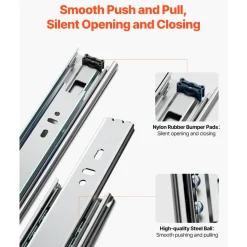 VEVOR Drawer Slides, 24 inch, 10 Pairs Full Extension Ball Bearing Cabinet Rails, 100 LB Load Capacity Heavy Duty Side Mount Dresser Drawer Slides, Drawer Track Runners for Kitchen DIY Replacement