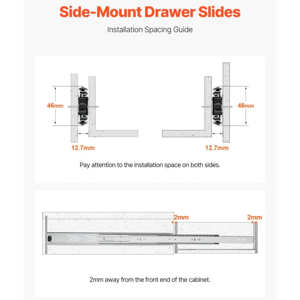 VEVOR Drawer Slides, 20 inch, 10 Pairs Full Extension Ball Bearing Cabinet Rails, 100 LB Load Capacity Heavy Duty Side Mount Dresser Drawer Slides, Drawer Track Runners for Kitchen DIY Replacement