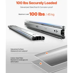 VEVOR Drawer Slides, 20 inch, 10 Pairs Full Extension Ball Bearing Cabinet Rails, 100 LB Load Capacity Heavy Duty Side Mount Dresser Drawer Slides, Drawer Track Runners for Kitchen DIY Replacement