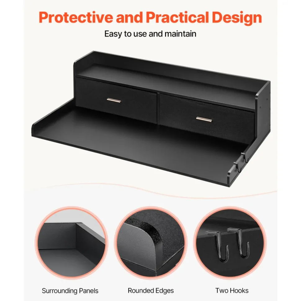 VEVOR 2 Drawers Washer Dryer Countertop with 2-Tier Shelf, 54" x 27" Wooden Washer and Dryer Countertop with Non-Slip Pads, Water-Resistant Laundry Topper for Laundry Room Organization, Black
