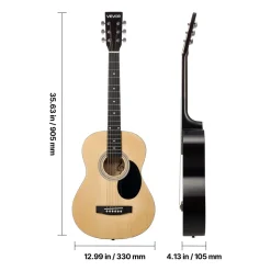 VEVOR Dreadnought Acoustic Guitar, 36 in, 6-String Natural Solid Top Guitar, Portable Bundle with Gig Bag, Tuner, Strap, Steel Strings, Picks, Capo, Rosewood Fingerboard, for Beginner Teen Small Hands