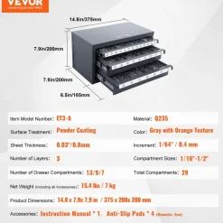 VEVOR Drill Bit Dispenser Cabinet, Five-Drawer Drill Bit Organizer Cabinet for 33/64