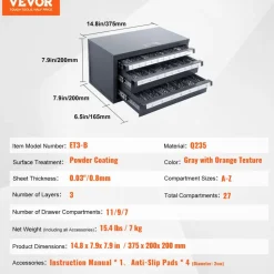 VEVOR Drill Bit Dispenser Cabinet, Three-Drawer Drill Bit Organizer Cabinet for A to Z, Steel Drill Dispenser Organizer Cabinet with Labels, Stackable Drill Dispenser for Drill Bit Storage