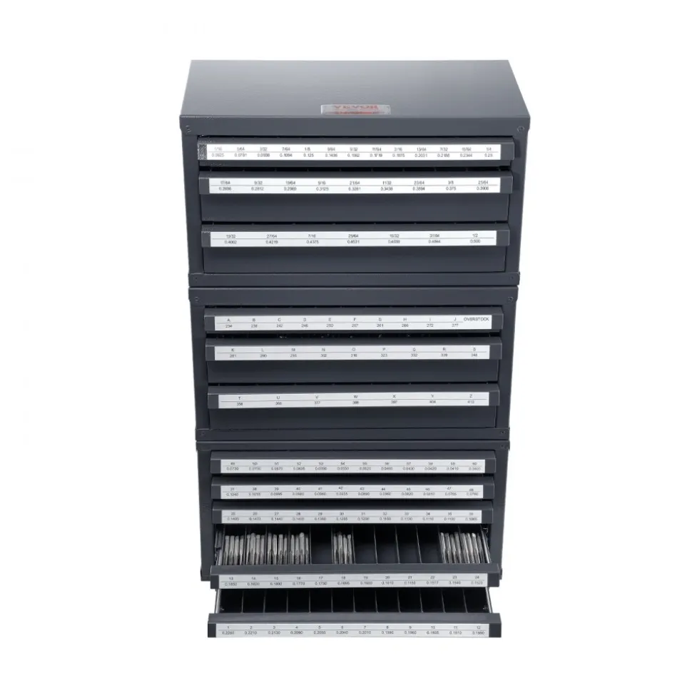 VEVOR Drill Bit Dispenser Cabinet, 3 Pieces Three-Drawer for 1/16" to 1/2" & Letter Sizes A to Z, Five-Drawer Drill Bit Organizer for Wire Gauge Sizes #1 to #60, Stackable for Drill Bit Storage