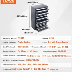 VEVOR Drill Bit Dispenser Cabinet, 3 Pieces Three-Drawer for 1/16