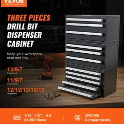 VEVOR Drill Bit Dispenser Cabinet, 3 Pieces Three-Drawer for 1/16