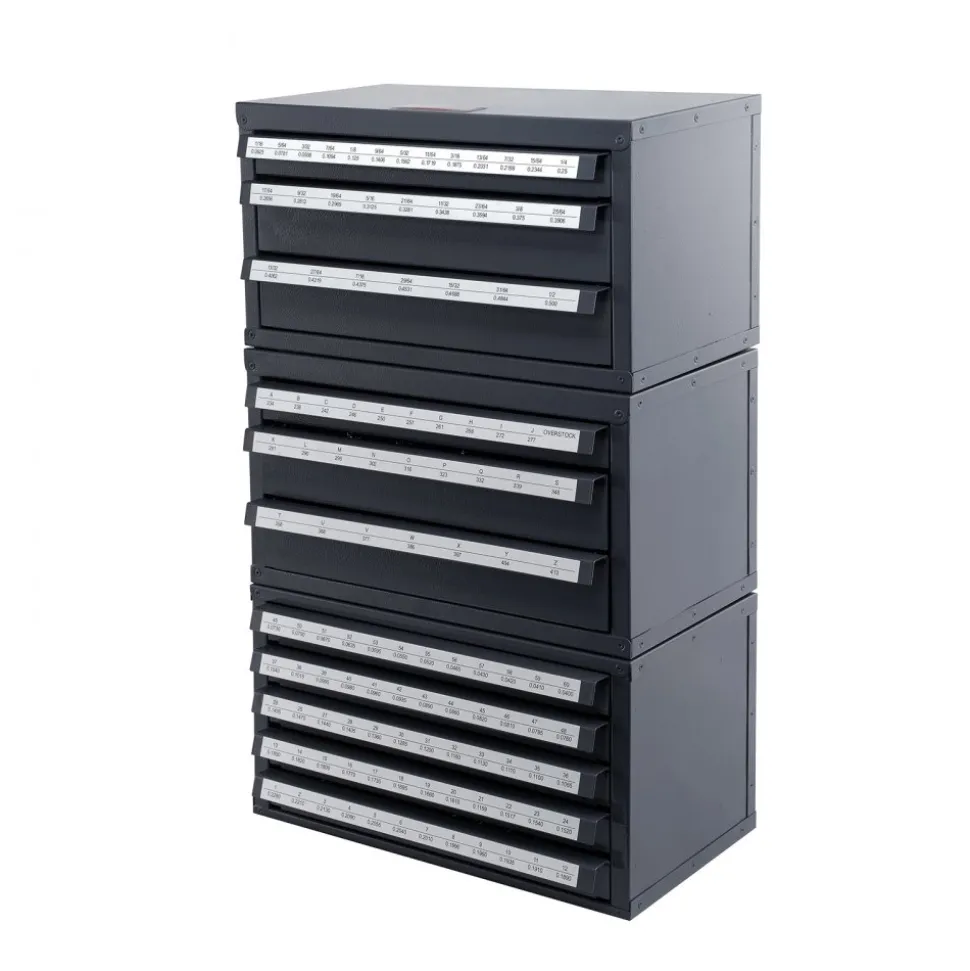 VEVOR Drill Bit Dispenser Cabinet, 3 Pieces Three-Drawer for 1/16" to 1/2" & Letter Sizes A to Z, Five-Drawer Drill Bit Organizer for Wire Gauge Sizes #1 to #60, Stackable for Drill Bit Storage