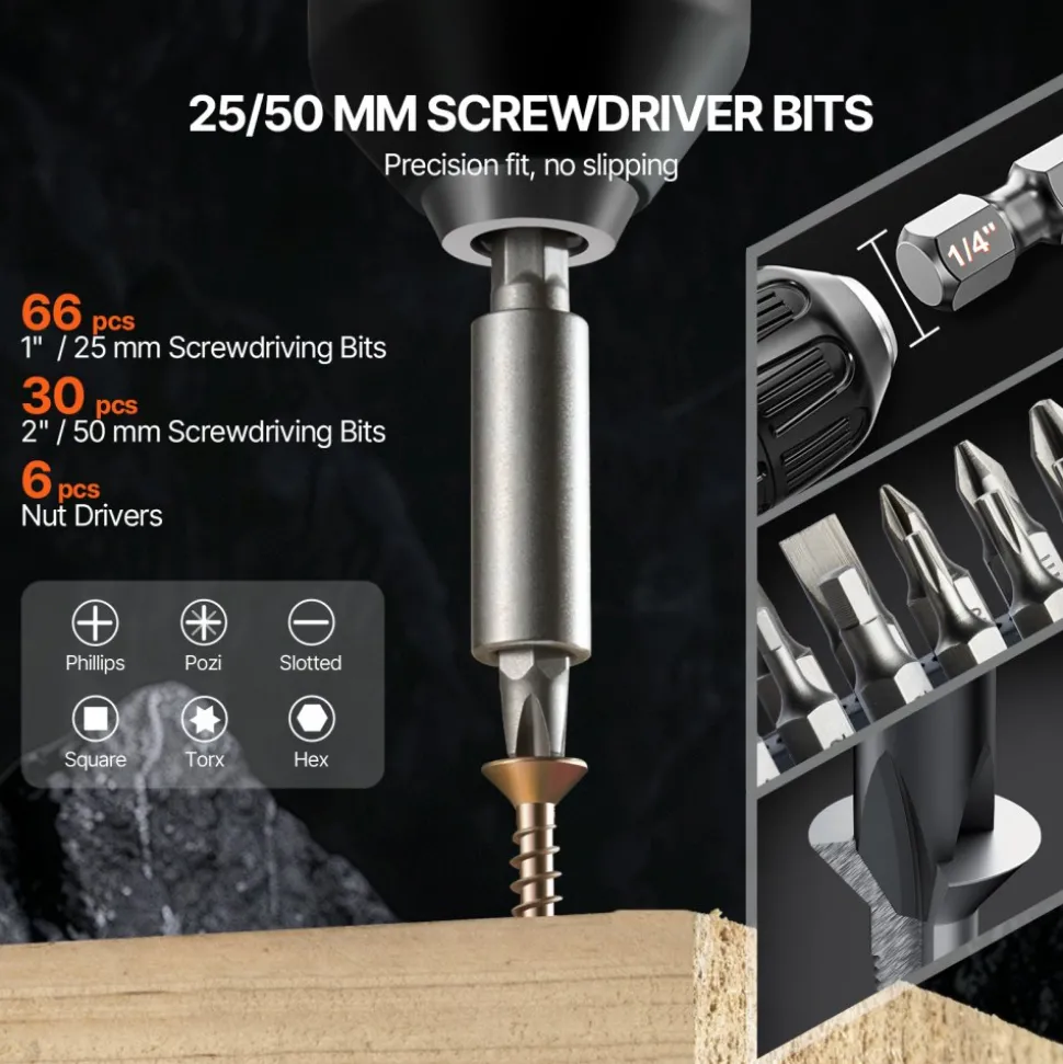 VEVOR Drill Bit Set, 246 Pieces Drill and Driver Bit Set, Screwdriver Bit Set Suitable for Wood Metal Cement Drilling and Screw Driving, Drill Bit Sets Combo Kit Assorted in Organized Carrying Case