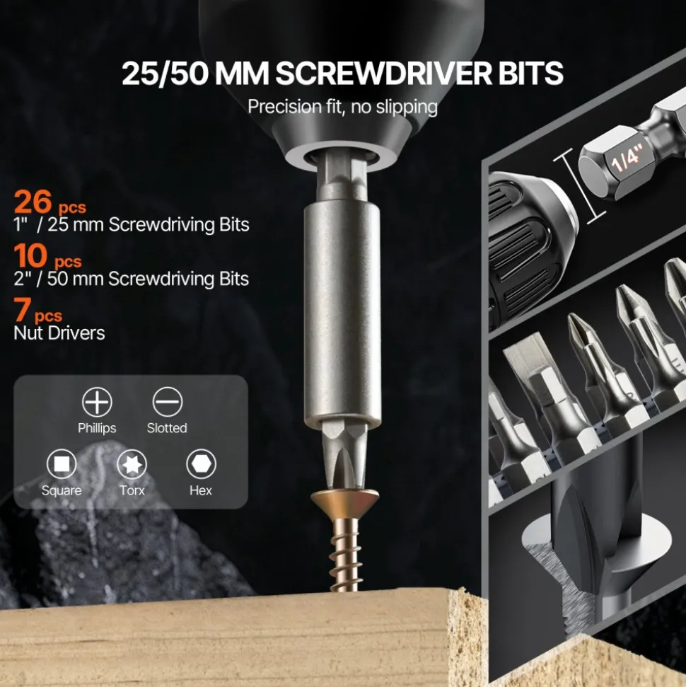 VEVOR Drill Bit Set, 318 Pieces Drill and Driver Bit Set, Screwdriver Bit Set Suitable for Wood Metal Cement Drilling and Screw Driving, Drill Bit Sets Combo Kit Assorted in Organized Carrying Case