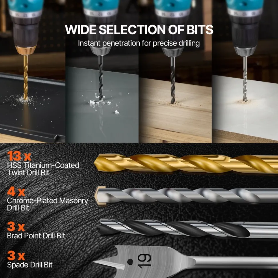VEVOR Drill Bit Set, 318 Pieces Drill and Driver Bit Set, Screwdriver Bit Set Suitable for Wood Metal Cement Drilling and Screw Driving, Drill Bit Sets Combo Kit Assorted in Organized Carrying Case