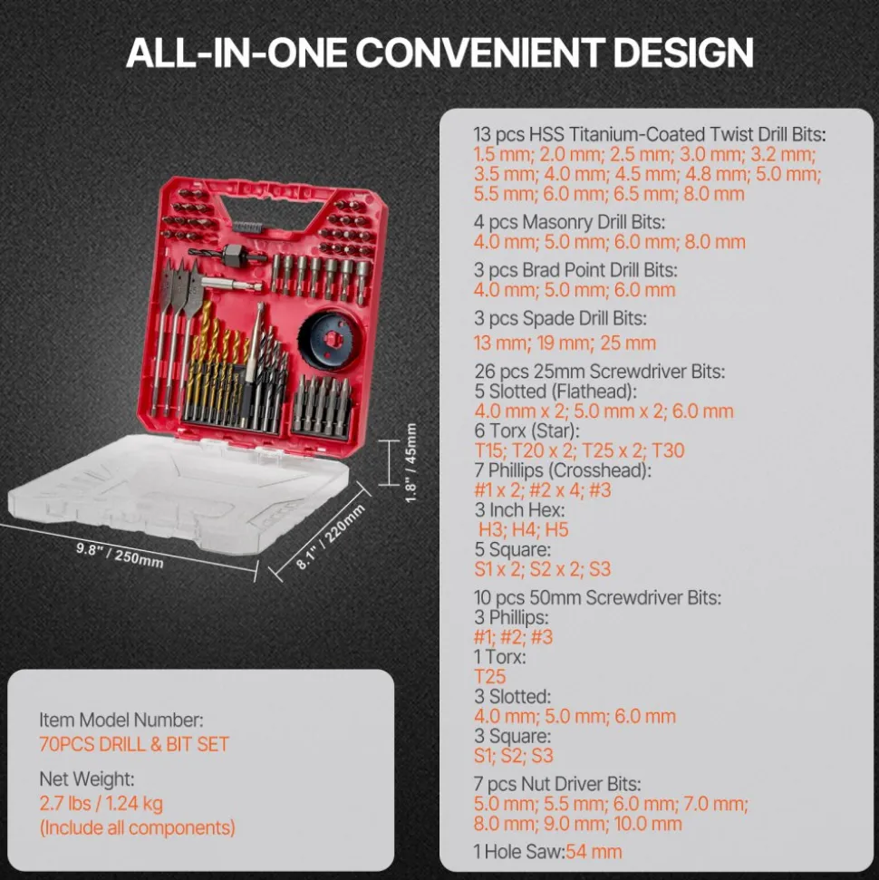 VEVOR Drill Bit Set, 318 Pieces Drill and Driver Bit Set, Screwdriver Bit Set Suitable for Wood Metal Cement Drilling and Screw Driving, Drill Bit Sets Combo Kit Assorted in Organized Carrying Case