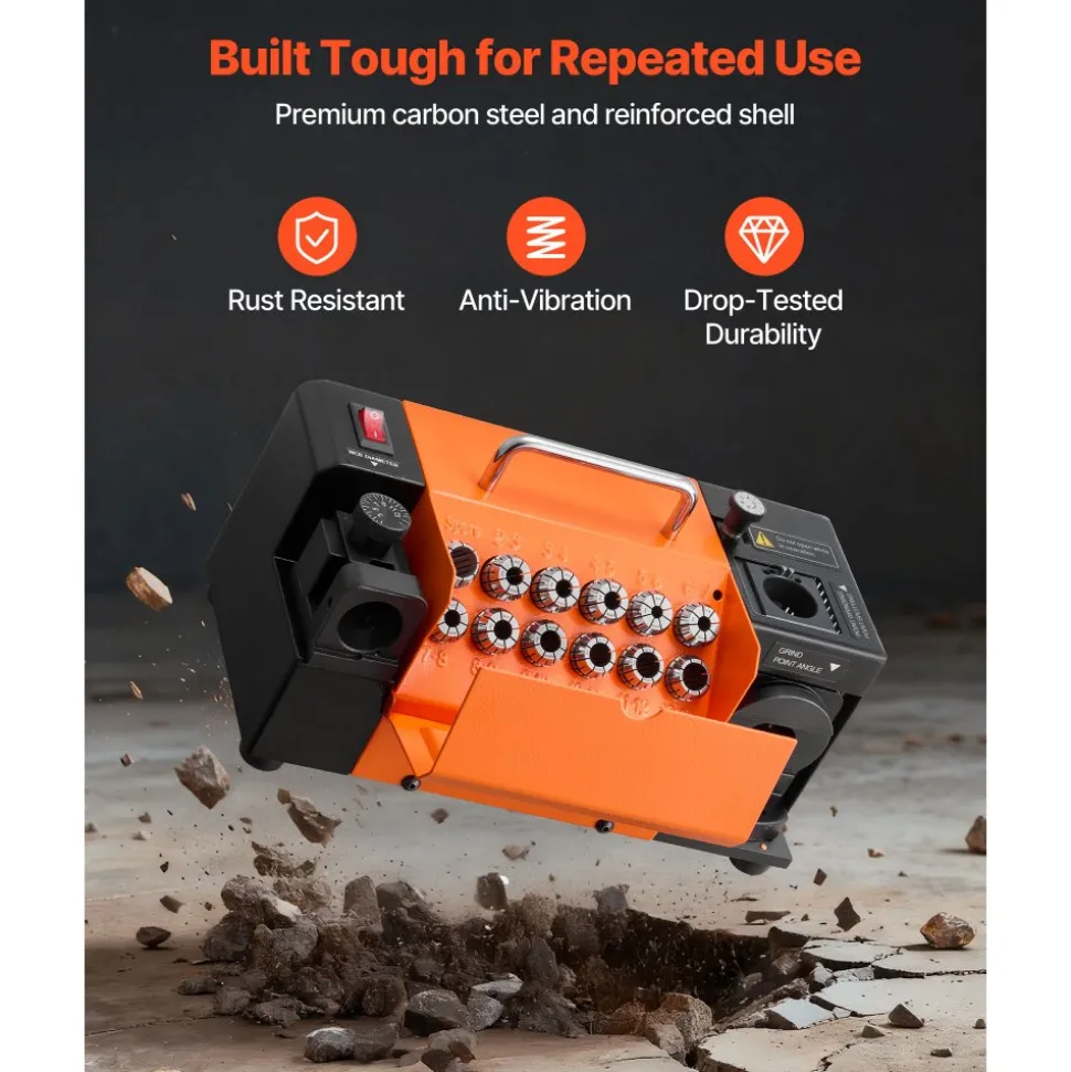 VEVOR Drill Bits Sharpener MR-13B+, 3-15mm Drill Bit Grinder Sharpener with Adjustable Lip Relief Angle & 95°-135° Point Angle, 5800RPM High Speed Re-Sharpener with 13 Collets, CBN & SDC Wheels