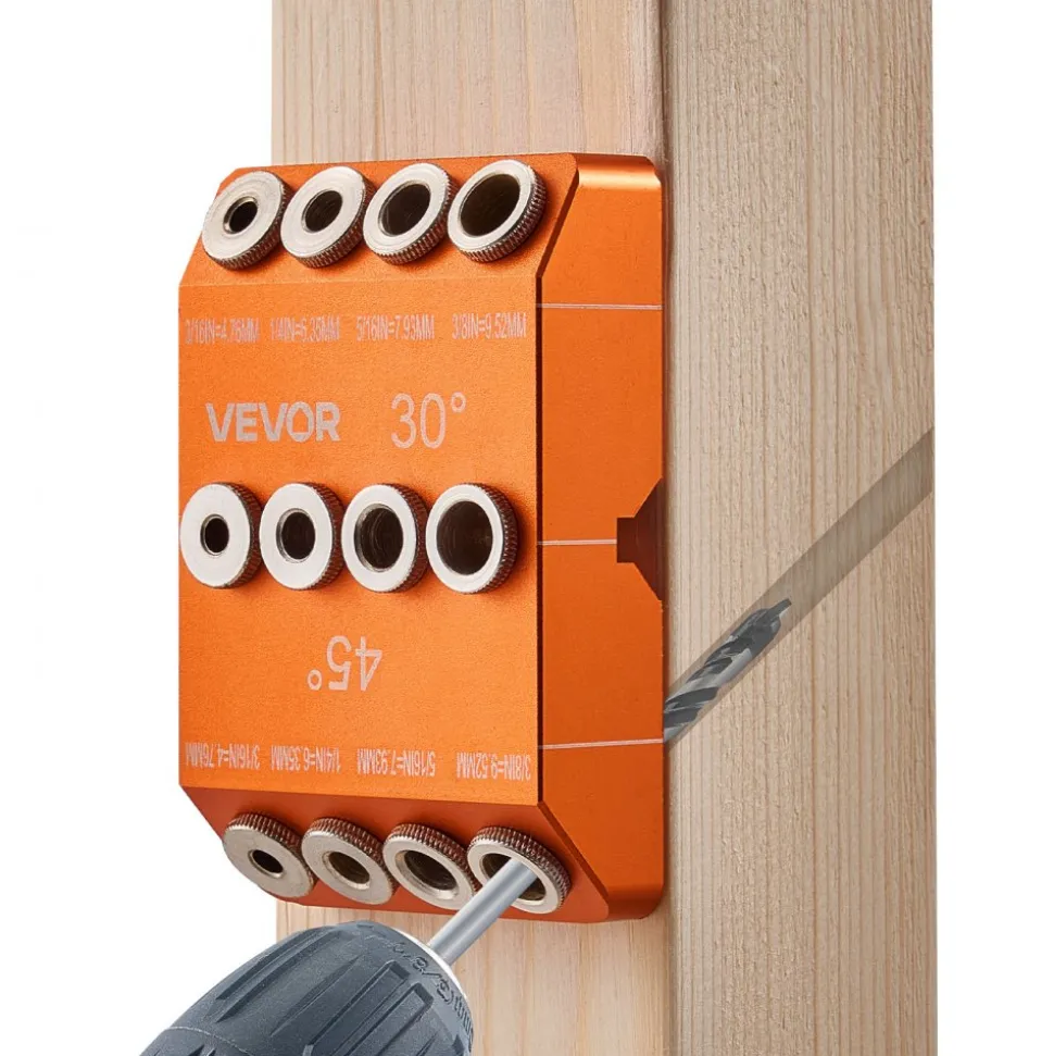 VEVOR Drill Guide, 30/ 45/ 90 Degree Angle 4 Sizes Portable Precision Drilling Guide Jig, for Drilling Angled or Horizontal Holes, Aluminum Alloy, for Deck Cable Railing Wood Post Stair Handrail