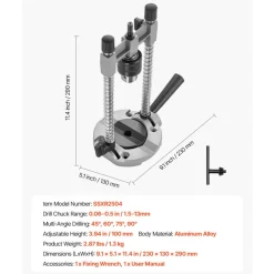 VEVOR Drill Guide, Multi-Angle Press Portable Precision Drilling Guide Jig Attachment, with Large Handle and Mounting Holes, Aluminum Alloy, for Drilling Angled or Straight Holes, for Wood Working