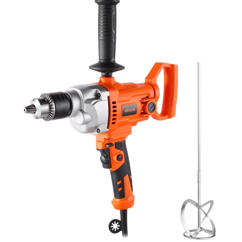 VEVOR Drill Mixer, 5/8 inch Corded Electric Drill Mixer Set, 0-850RPM 5.8A Mixing Drills, Mixing Drills Machine with D-Handle for Drilling & Blending, Handheld Cement Mixers for Fodder, Paint, Cement
