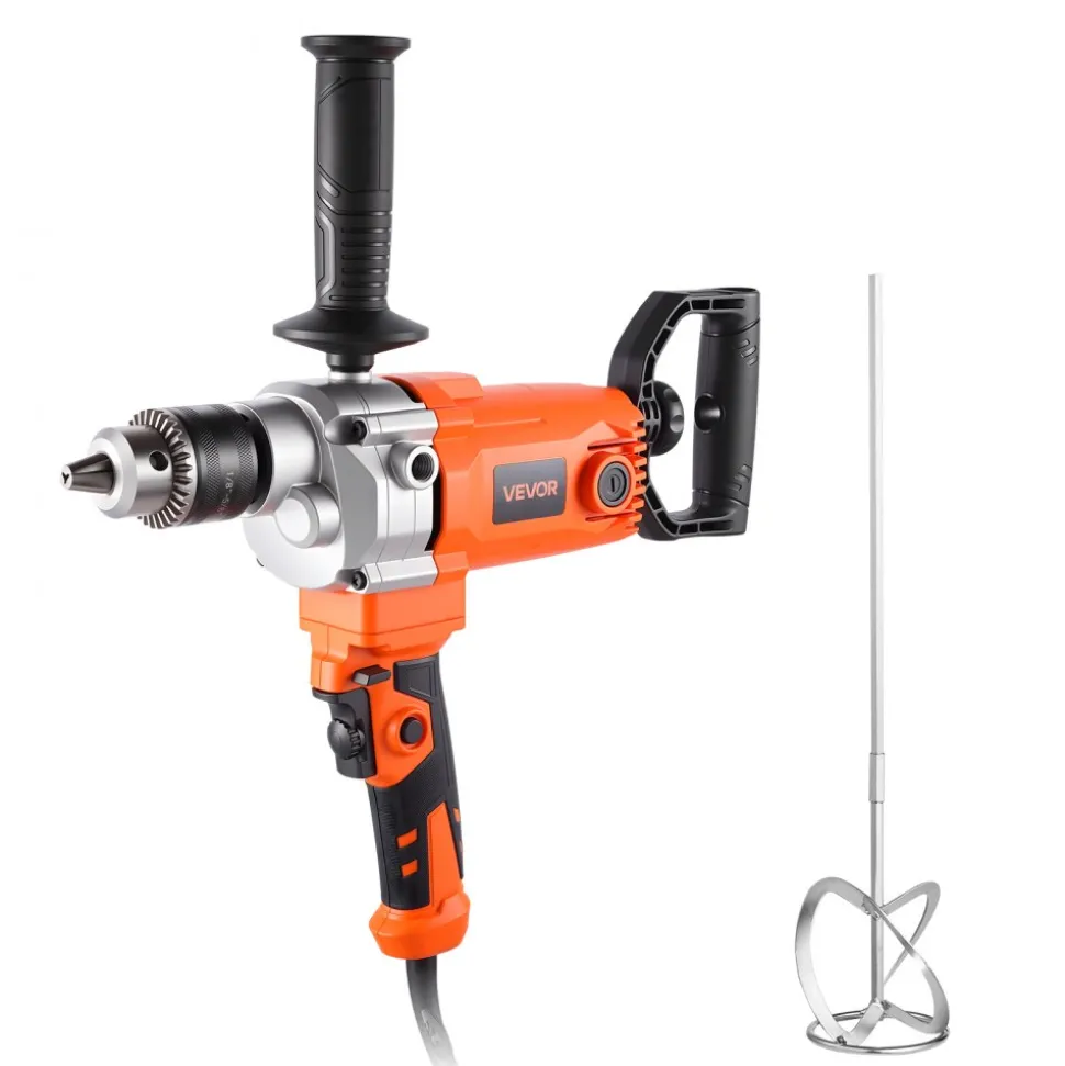 VEVOR Drill Mixer, 5/8 inch Corded Electric Drill Mixer Set, 0-750RPM 5.63A Mixing Drills, Mixing Drills Machine with D-Handle for Drilling & Blending, Handheld Cement Mixers for Fodder, Paint, Cement