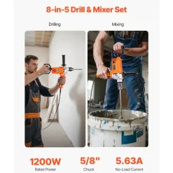 VEVOR Drill Mixer, 5/8 inch Corded Electric Drill Mixer Set, 0-750RPM 5.63A Mixing Drills, Mixing Drills Machine with D-Handle for Drilling & Blending, Handheld Cement Mixers for Fodder, Paint, Cement