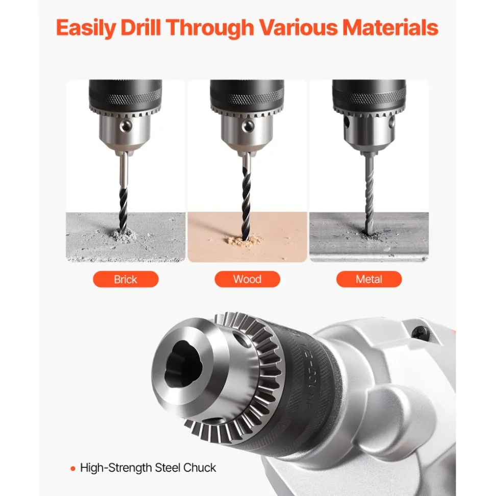 VEVOR Drill Mixer, 1/2 inch Corded Electric Drill Mixer Set, 0-850RPM 5.4A Mixing Drills, Mixing Drills Machine with D-Handle for Drilling & Blending, Handheld Cement Mixers for Fodder, Paint, Cement