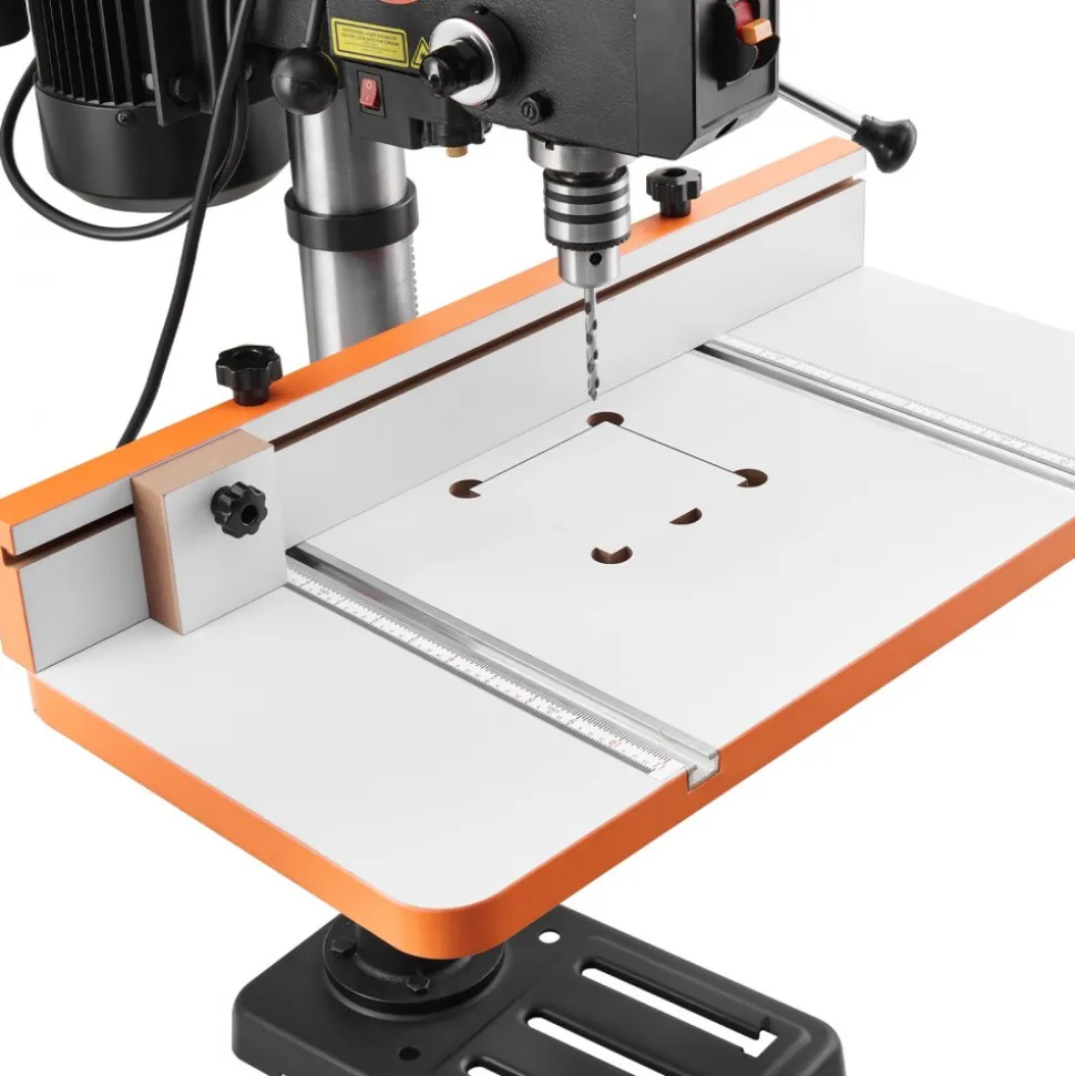 VEVOR Drill Press Table, 24 in x 12 in, Worktable with an Adjustable Fence and Stop Block, Highly Compatible T-Slots, MDF Tabletop, Built-In Scale, Support Multiple Clamps and Vises, for Drill Presses