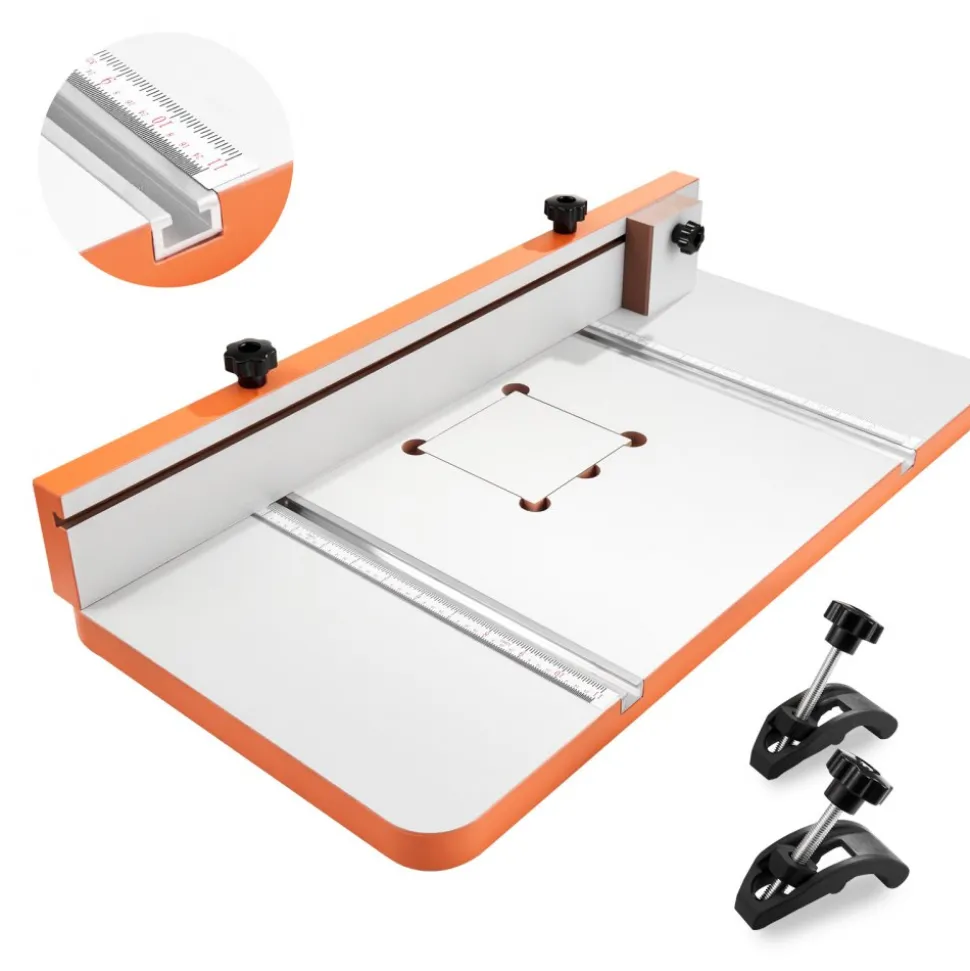 VEVOR Drill Press Table, 24 in x 12 in, Worktable with an Adjustable Fence and Stop Block, Highly Compatible T-Slots, MDF Tabletop, Built-In Scale, Support Multiple Clamps and Vises, for Drill Presses