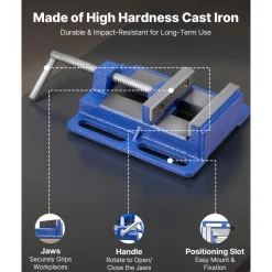 VEVOR Drill Press Vise, 6 Inch Jaw Width, Portable Bench Vise, Slotted Base for Easy Installation, Durable Cast Iron Construction, Workbench Vice, for Woodworking, Metalworking, Drilling, and Cutting