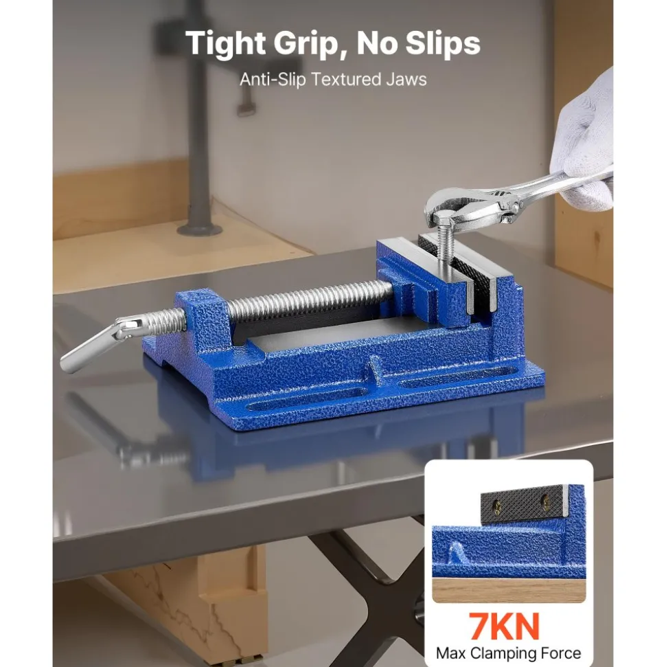 VEVOR Drill Press Vise, 6 Inch Jaw Width, Portable Bench Vise, Slotted Base for Easy Installation, Durable Cast Iron Construction, Workbench Vice, for Woodworking, Metalworking, Drilling, and Cutting
