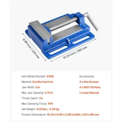 VEVOR Drill Press Vise, 6 Inch Jaw Width, Portable Bench Vise, Slotted Base for Easy Installation, Durable Cast Iron Construction, Workbench Vice, for Woodworking, Metalworking, Drilling, and Cutting