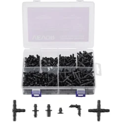 VEVOR  Drip Irrigation Fittings Kit for 1/4" Tubing, 300 Pcs Drip Irrigation System Parts, Tees, Straight Barb, 4 Way Coupling, Elbows, End Plug, Single Barbs, Barbed Connectors for Yard Garden Lawn