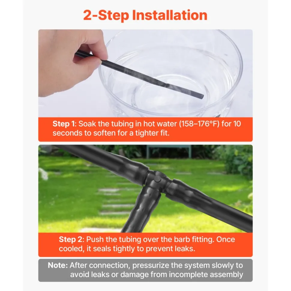 VEVOR Drip Irrigation Fittings Kit for 1/4" Tubing, 300 Pcs Drip Irrigation System Parts, Tees, Straight Barb, 4 Way Coupling, Elbows, End Plug, Single Barbs, Barbed Connectors for Yard Garden Lawn