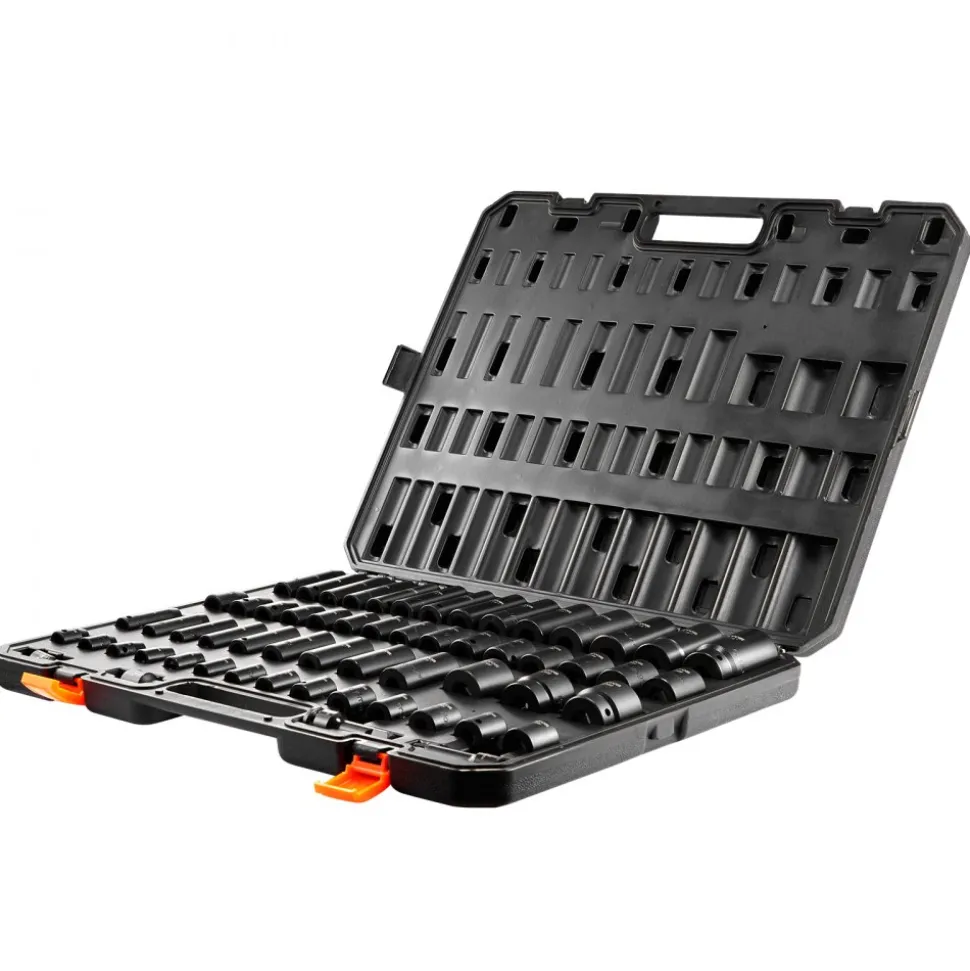 VEVOR 3/8" & 1/2" Drive Impact Socket Set, 59PCS Socket Set SAE 5/16" to 1-1/4" and Metric 6-32mm, 6 Point Cr-Mo Alloy Steel for Auto Repair, Easy-to-Read Markings, Rugged Construction, Storage Case