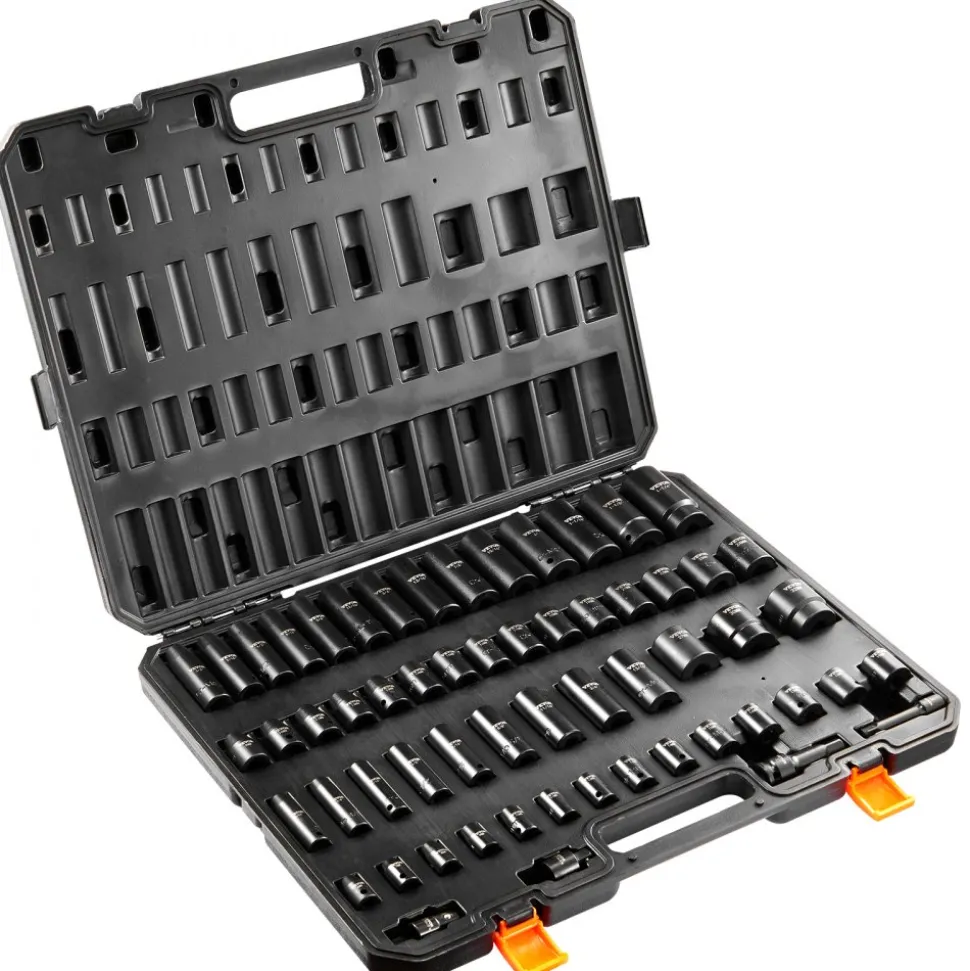 VEVOR 3/8" & 1/2" Drive Impact Socket Set, 59PCS Socket Set SAE 5/16" to 1-1/4" and Metric 6-32mm, 6 Point Cr-Mo Alloy Steel for Auto Repair, Easy-to-Read Markings, Rugged Construction, Storage Case