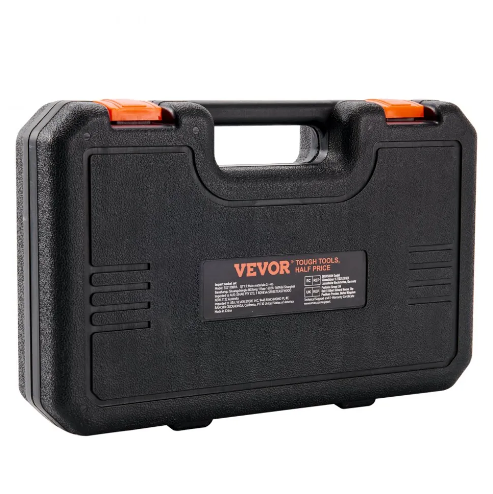 VEVOR 1/2" Drive Impact Socket Set, 9 Piece Deep Socket Set Metric 29-38mm, 6 Point Cr-Mo Alloy Steel for Auto Repair, Easy-to-Read Size Markings, Rugged Construction, Includes Storage Case