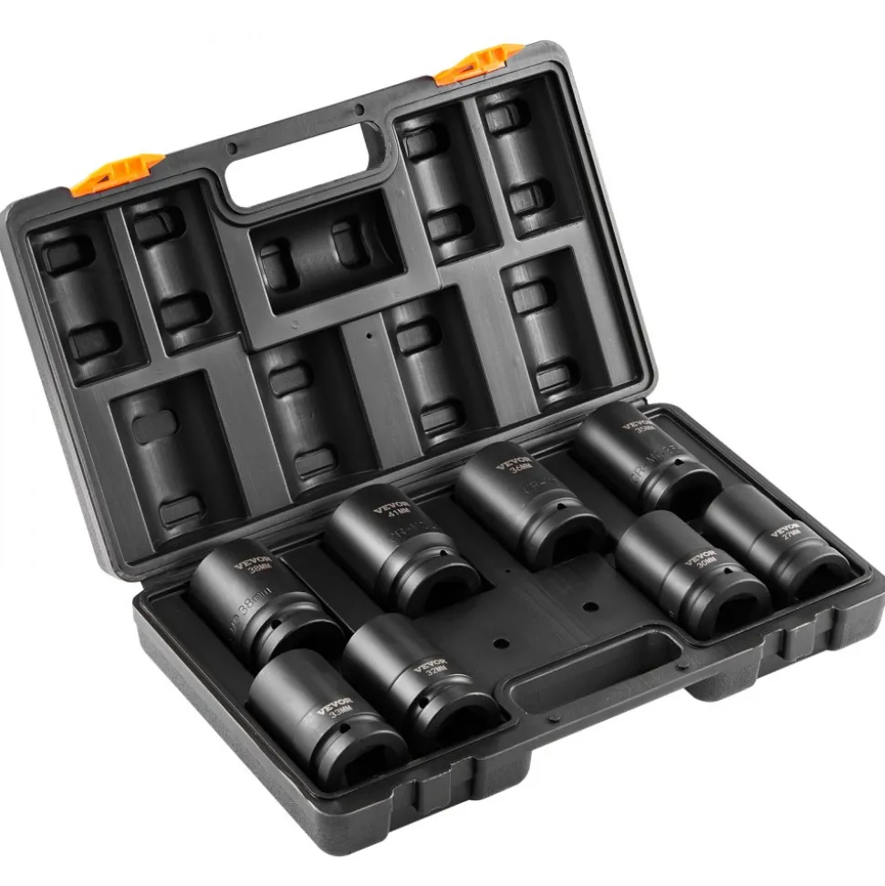 VEVOR 1" Drive Impact Socket Set, 8 Piece Deep Socket Set Metric 27-41mm, 6 Point Cr-Mo Alloy Steel for Auto Repair, Easy-to-Read Size Markings, Rugged Construction, Includes Storage Case