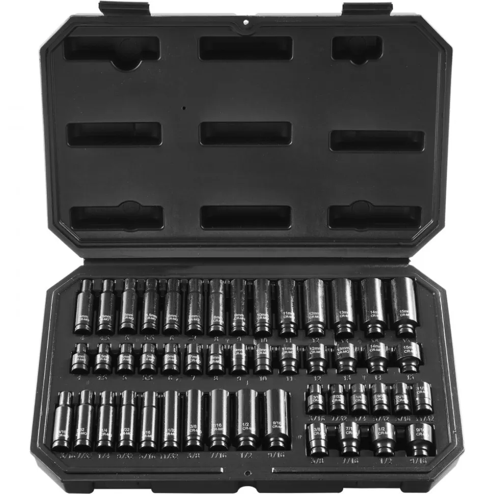 VEVOR Drive Impact Socket Set 1/4" - 14 Piece Deep Socket Set Metric 4-15mm - 6 Point Cr-Mo Alloy Steel for Auto Repair - Easy-to-Read Size Markings - Rugged Construction - Socket Organizer