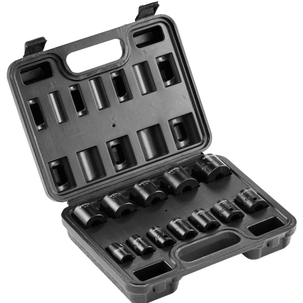 VEVOR 3/8" Drive Impact Socket Set, 12 Piece Shallow Socket Set SAE 5/16"-1", 6 Point Cr-Mo Alloy Steel for Auto Repair, Easy-to-Read Size Markings, Rugged Construction, Includes Storage Case