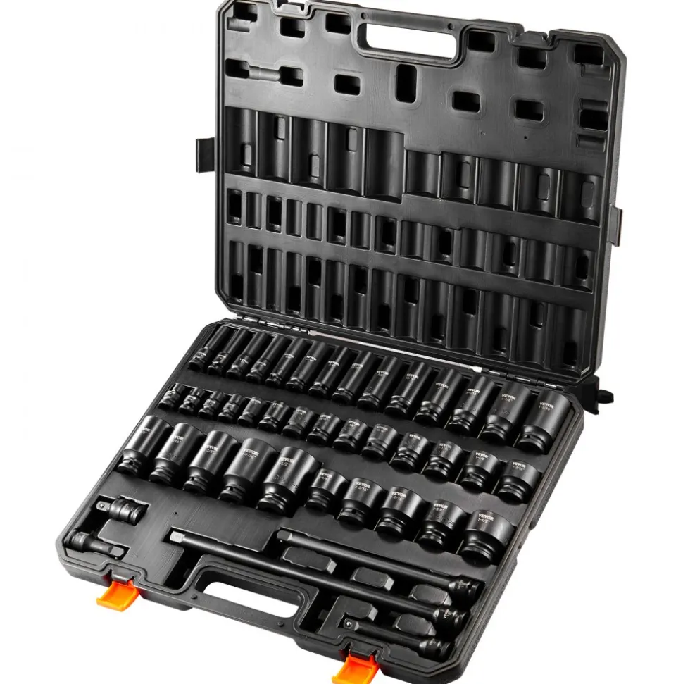 VEVOR 1/2" Drive Impact Socket Set, 43 Piece Deep & Shallow Socket Set SAE 3/8" to 1-1/2", 6 Point Cr-Mo Alloy Steel for Auto Repair, Easy-to-Read Size Markings, Rugged Construction, Storage Case