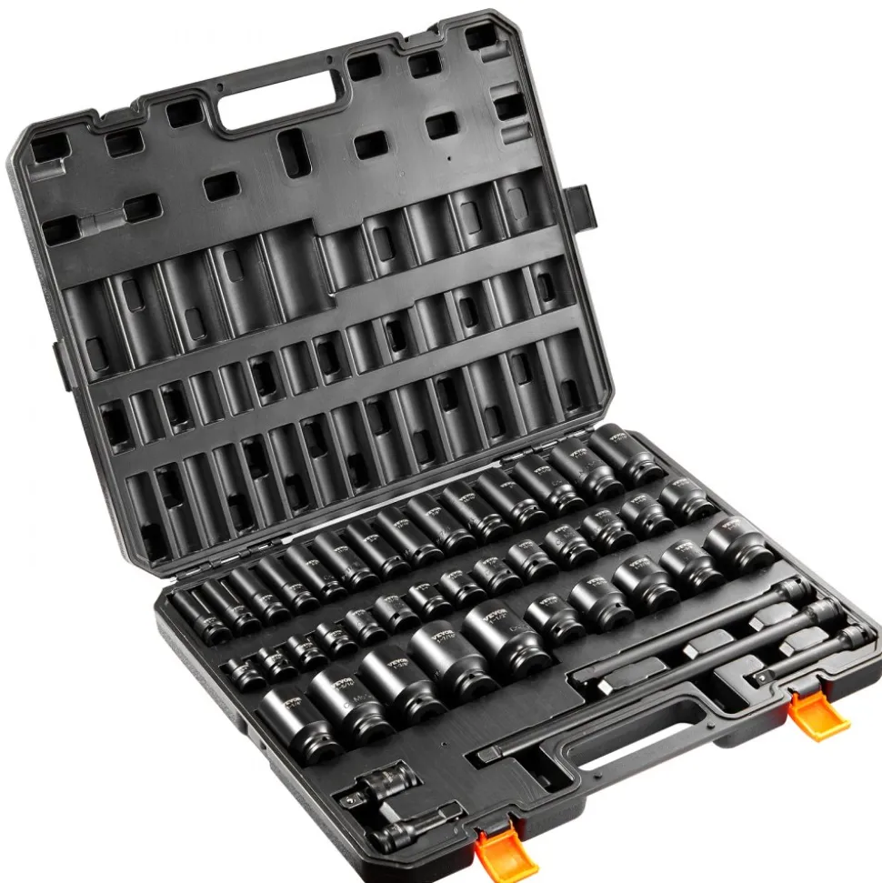 VEVOR 1/2" Drive Impact Socket Set, 43 Piece Deep & Shallow Socket Set SAE 3/8" to 1-1/2", 6 Point Cr-Mo Alloy Steel for Auto Repair, Easy-to-Read Size Markings, Rugged Construction, Storage Case