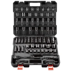 VEVOR Drive Impact Socket Set 1/2" - 65PCS Deep & Standard Socket Set SAE 3/8" to 1-1/4" and Metric 10-24mm, 6 Point CR-V & Cr-Mo Alloy Steel for Auto Repair - Easy-to-Read Size Markings, Storage Case