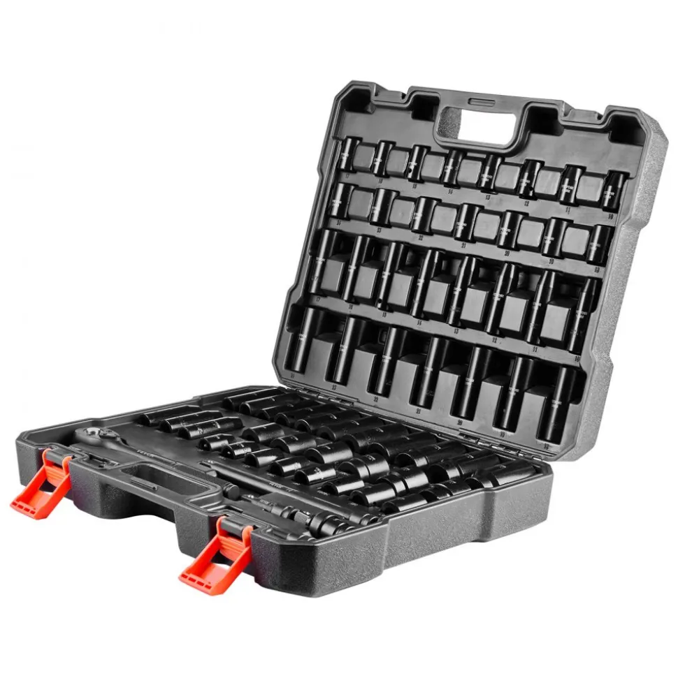 VEVOR Drive Impact Socket Set 1/2" - 65PCS Deep & Standard Socket Set SAE 3/8" to 1-1/4" and Metric 10-24mm, 6 Point CR-V & Cr-Mo Alloy Steel for Auto Repair - Easy-to-Read Size Markings, Storage Case
