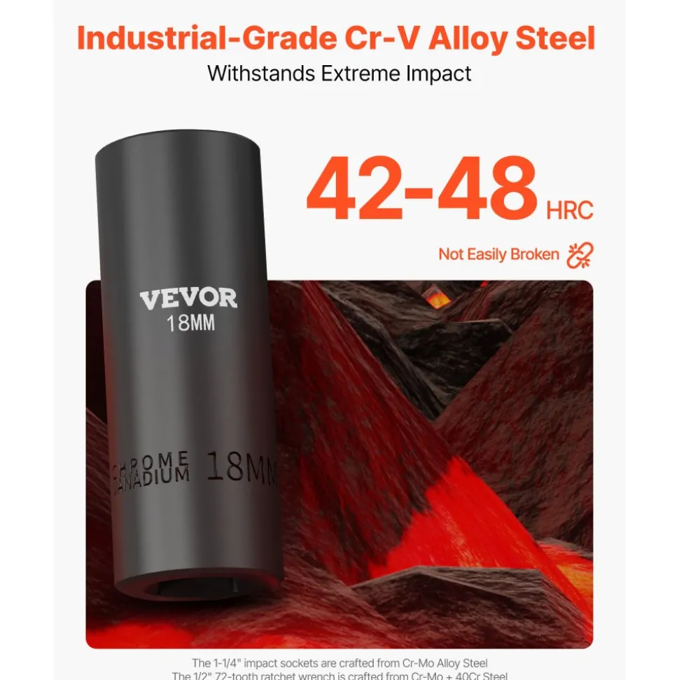 VEVOR Drive Impact Socket Set 1/2" - 65PCS Deep & Standard Socket Set SAE 3/8" to 1-1/4" and Metric 10-24mm, 6 Point CR-V & Cr-Mo Alloy Steel for Auto Repair - Easy-to-Read Size Markings, Storage Case