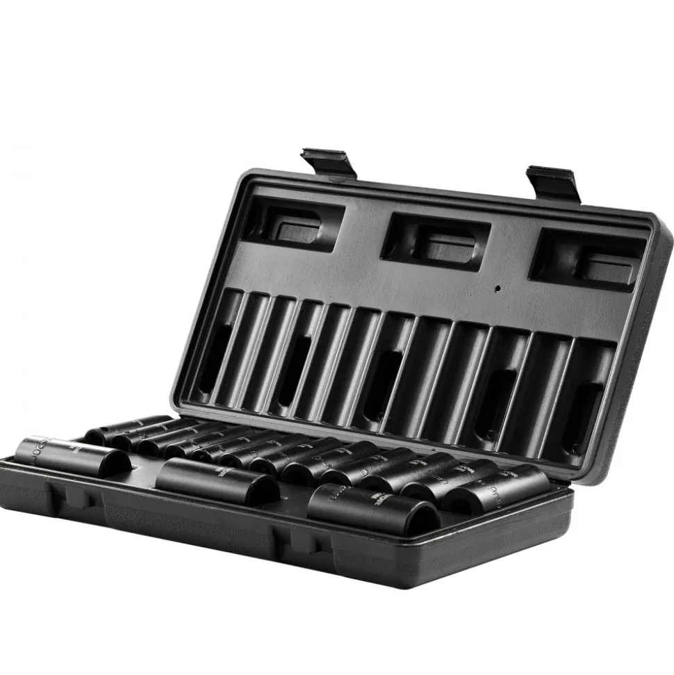 VEVOR 3/8" Drive Impact Socket Set, 15 Piece Deep Socket Set Metric 8-22mm, 6 Point Cr-Mo Alloy Steel for Auto Repair, Easy-to-Read Size Markings, Rugged Construction, Includes Storage Case