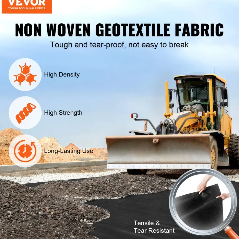 VEVOR Driveway Fabric, 3x100FT Non Woven Geotextile Fabric for Landscaping, Heavy Duty Garden Weed Barrier Fabric, 4OZ Landscape Fabric, French Drains Drainage Fabric, Ground Cover Weed Control Fabric