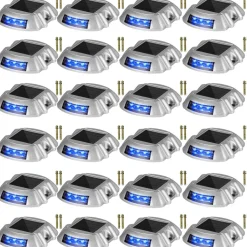 VEVOR Driveway Lights 24-Pack, Solar Driveway Lights with Switch Button, Solar Deck Lights Waterproof, Wireless Dock Lights 6 LEDs for Path Warning Garden Walkway Sidewalk Steps, LED Bright Blue