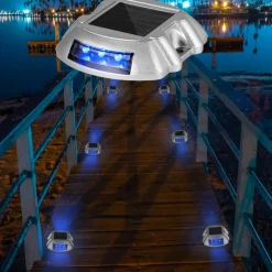 VEVOR Driveway Lights 24-Pack, Solar Driveway Lights with Switch Button, Solar Deck Lights Waterproof, Wireless Dock Lights 6 LEDs for Path Warning Garden Walkway Sidewalk Steps, LED Bright Blue